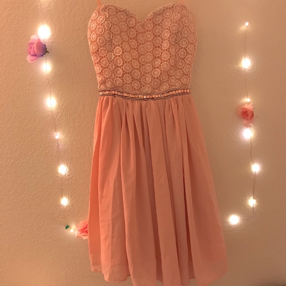 Strapless coral pink dress